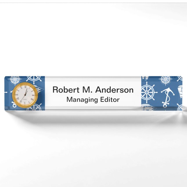 Ship Captain Nautical Blue and White Sailor Nameplate (Front)