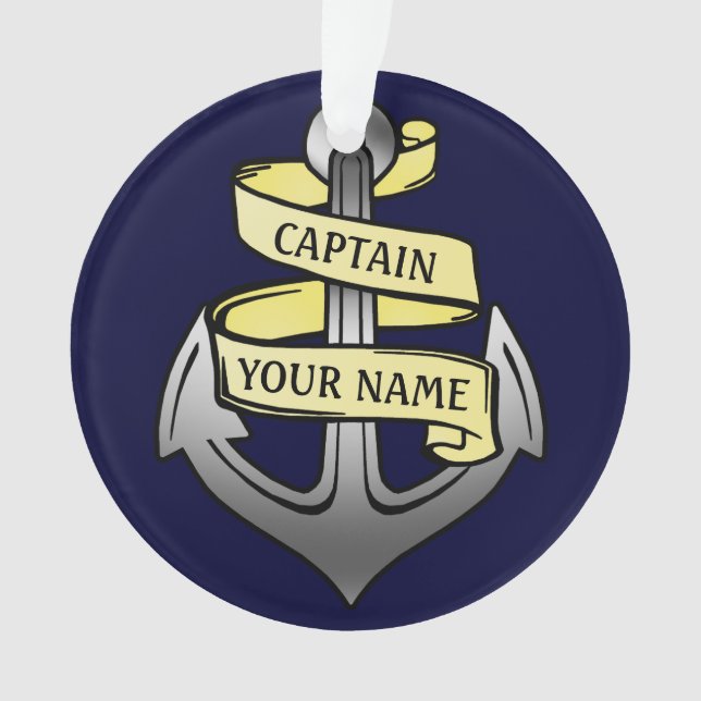 Ship Captain Your Name Anchor Customizable Ornament (Front)