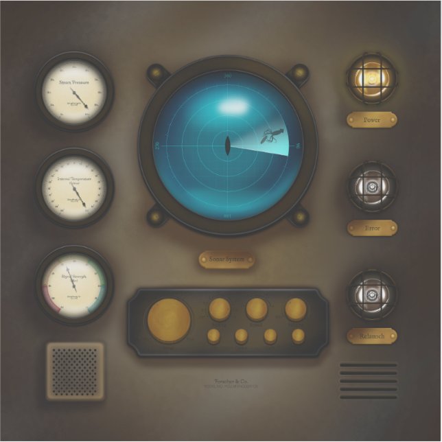 Ship Control Panel Sonar System Square Steampunk (Front)