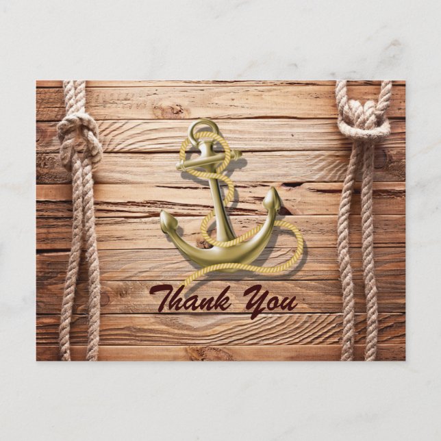 ship dock beach anchor nautical wedding thank you postcard (Front)