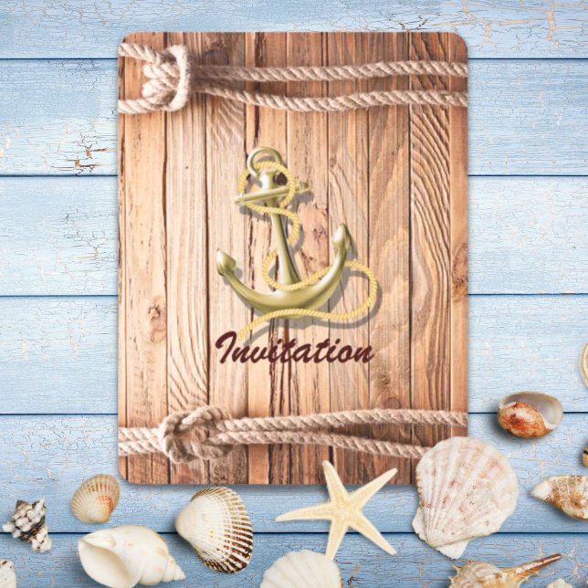 ship dock wood beach anchor nautical wedding invitation (ship dock wood beach anchor nautical wedding invitation)