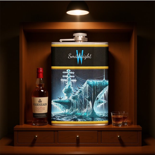 Ship Entwined in Ice Amidst a Night Sky Hip Flask (Creator Uploaded)