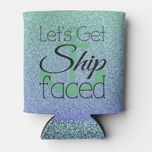 Ship Faced Can Cooler Glitter Ombre (Front)