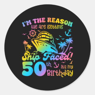 Ship Faced It's My 50th Birthday Cruising Ship Tri Classic Round Sticker
