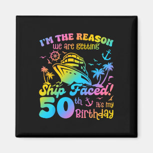 Ship Faced It's My 50th Birthday Cruising Ship Tri Magnet
