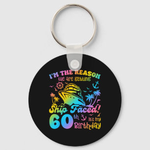Ship Faced It's My 60th Birthday Cruising Ship Tri Keychain