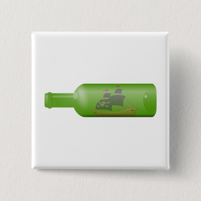 Ship in a bottle 2 inch square button (Front)