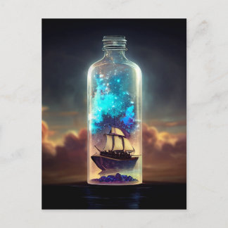 Ship in a Bottle Fantasy Pirate Age of Sail Art Postcard