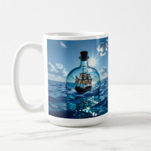 Ship in a Bottle Floating on the Ocean  Coffee Mug