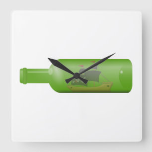 Ship in a bottle square wall clock