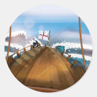 Ship in a Stormy Atlantic Ocean Classic Round Sticker