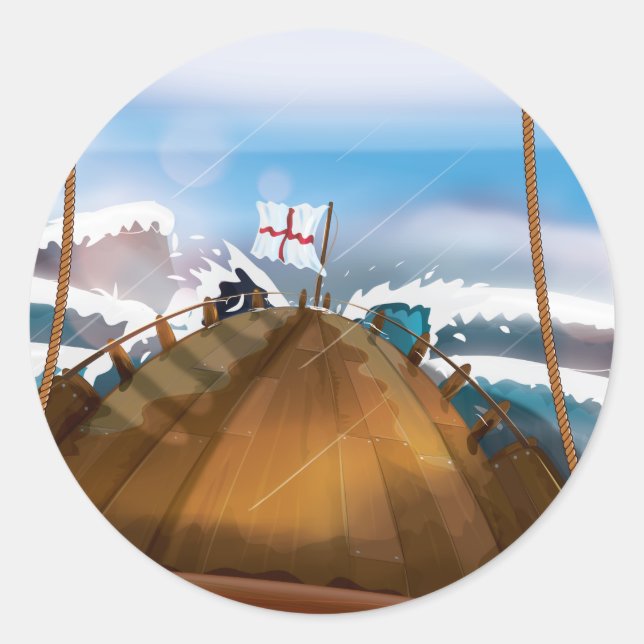 Ship in a Stormy Atlantic Ocean Classic Round Sticker (Front)