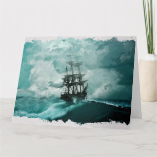 Ship in ocean marine digital art card