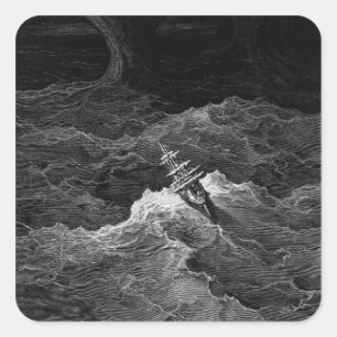Ship in stormy sea square sticker