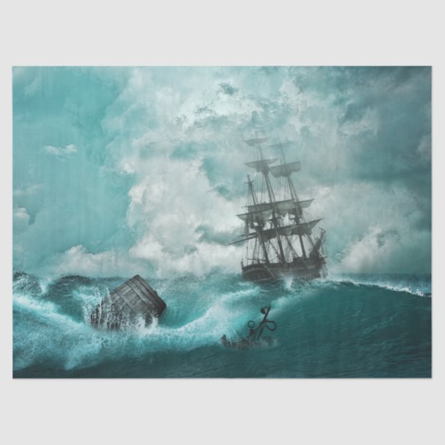 Ship in Stress on Angry Sea Storm Tissue Paper (Front)