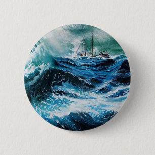 Ship In the Sea in Storm 2 Inch Round Button