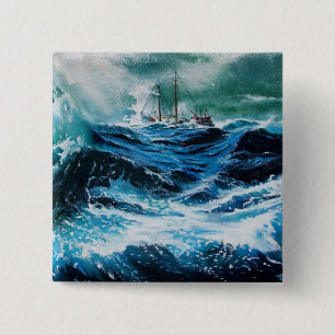 Ship In the Sea in Storm 2 Inch Square Button
