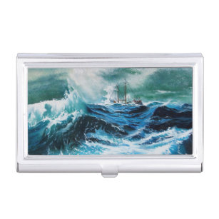 Ship In the Sea in Storm Business Card Holder