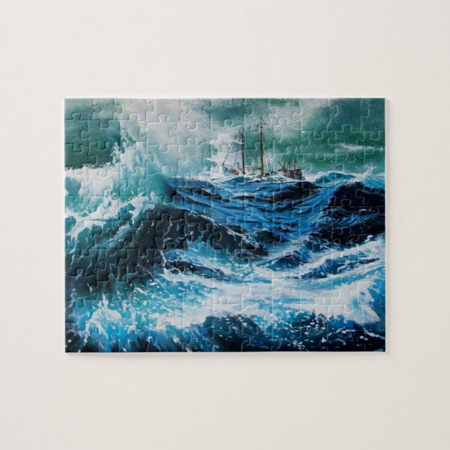 Ship In the Sea in Storm Jigsaw Puzzle (Horizontal)