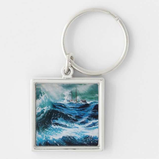 Ship In the Sea in Storm Keychain (Front)