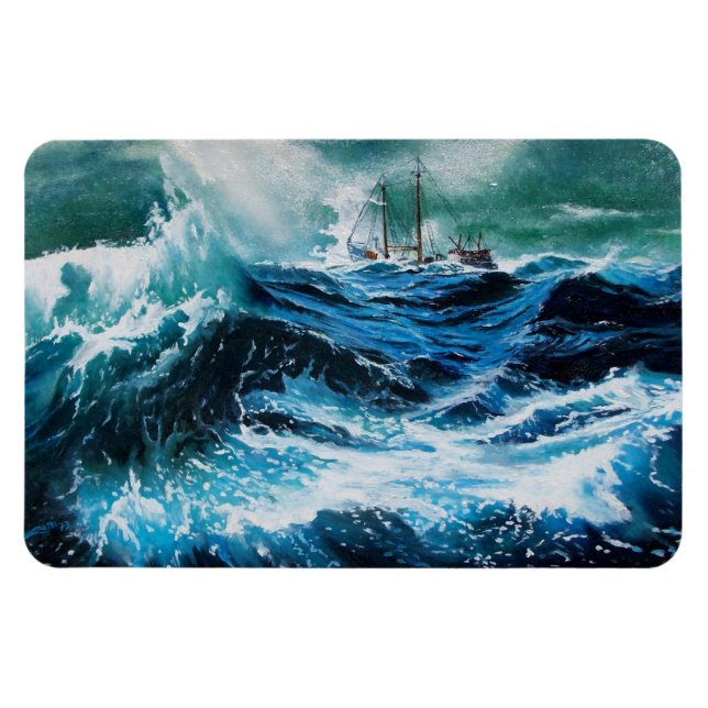 Ship In the Sea in Storm Magnet (Horizontal)