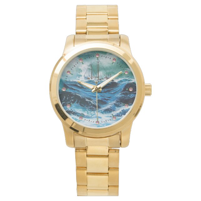 Ship In the Sea in Storm, Nautical Blue Watch (Front)