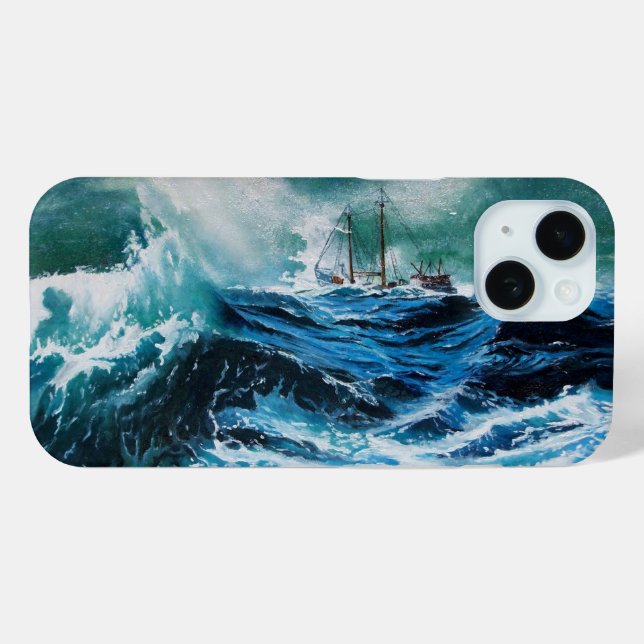 Ship In the Sea in Storm / Navy Blue Case-Mate iPhone Case (Back (Horizontal))