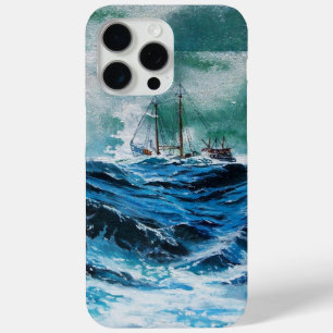 Ship In the Sea in Storm / Navy Blue iPhone 15 Pro Max Case
