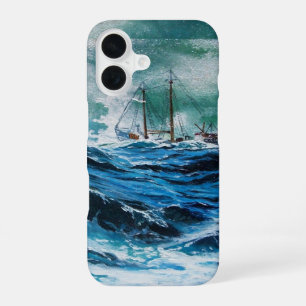 Ship In the Sea in Storm / Navy Blue iPhone 16 Case