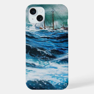 Ship In the Sea in Storm / Navy Blue iPhone 15 Plus Case