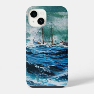 Ship In the Sea in Storm / Navy Blue iPhone 14 Case