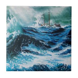 Ship In the Sea in Storm Tile