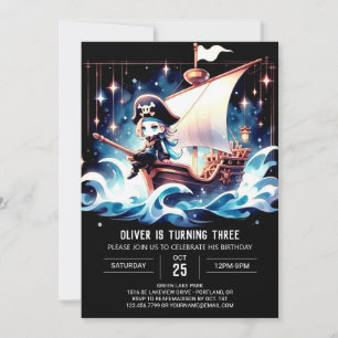 Ship Modern Pirate Birthday Invitation