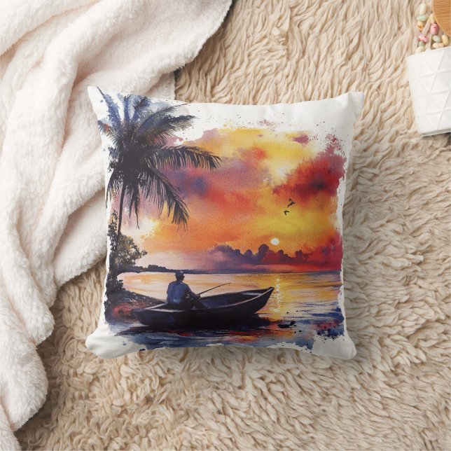 Ship Ocean Nautical Painting Throw Pillow (Blanket)