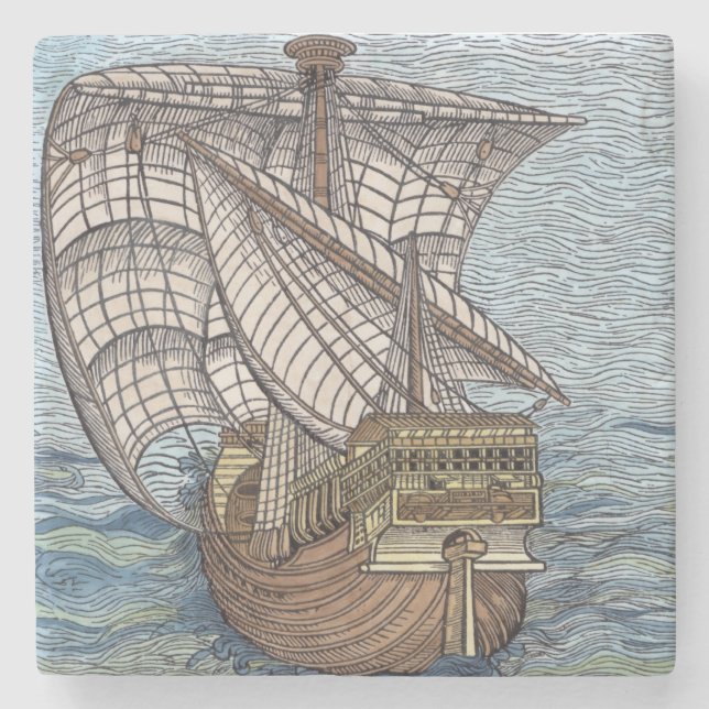 Ship of Columbus'Time' Stone Coaster (Front)