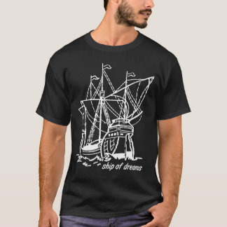 Ship of Dreams Majestic Galleon White Line Art T-Shirt