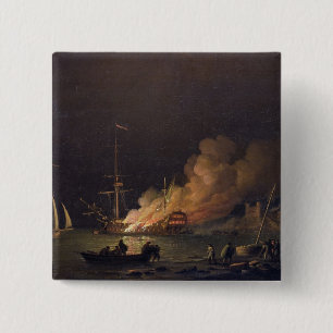Ship on Fire at Night, c.1756 (oil on canvas) 2 Inch Square Button