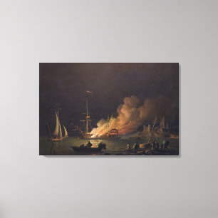 Ship on Fire at Night, c.1756 (oil on canvas) Canvas Print