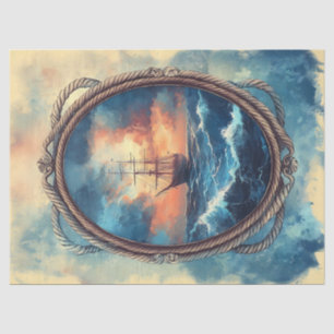 Ship on Stormy Sea Rope Border Decoupage Tissue Paper