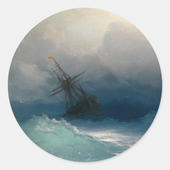 Ship on Stormy Seas Classic Round Sticker (Front)