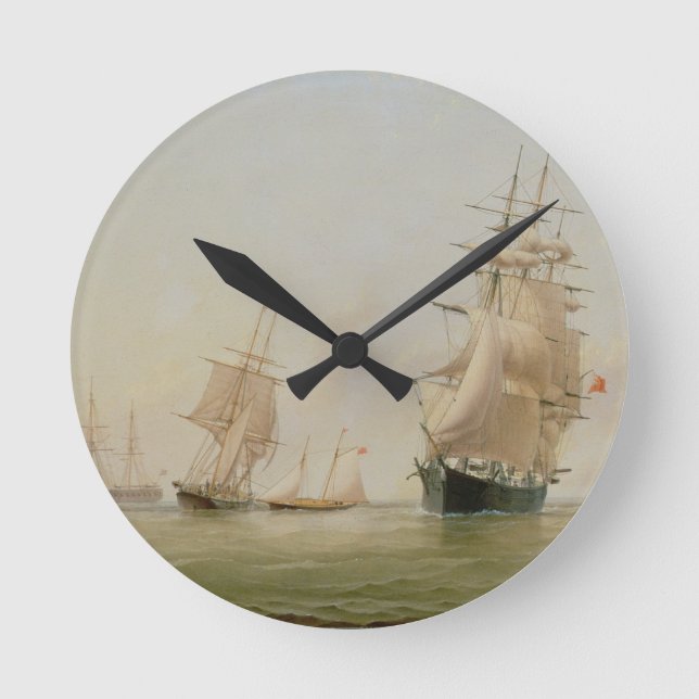 Ship Painting (oil on canvas) Round Clock (Front)