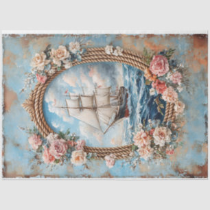 Ship Painting Rope Frame Roses Decoupage Tissue Paper