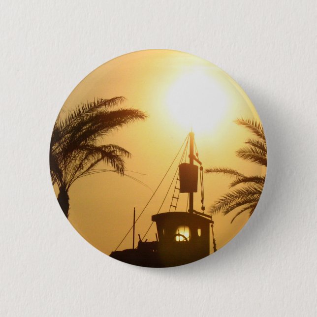 Ship Palm Trees Sun Photo Round Badge 2 Inch Round Button (Front)