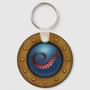 Ship Porthole Deep Sea Explorer Octopus Steampunk Keychain
