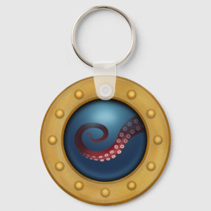 Ship Porthole with Octopus Nautical Steampunk Keychain
