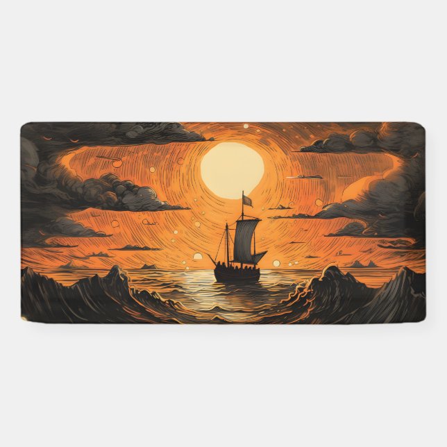 Ship sailing in the night  banner (Horizontal)