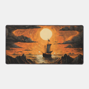 Ship sailing in the night desk mat
