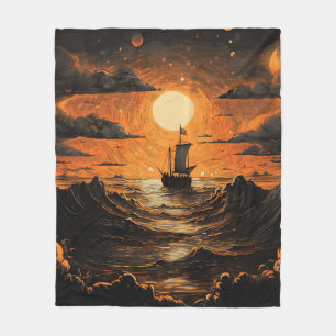 Ship sailing in the night fleece blanket