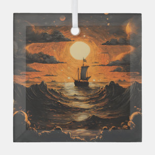 Ship sailing in the night  glass ornament