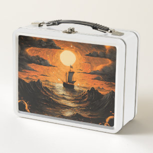 Ship sailing in the night metal lunch box